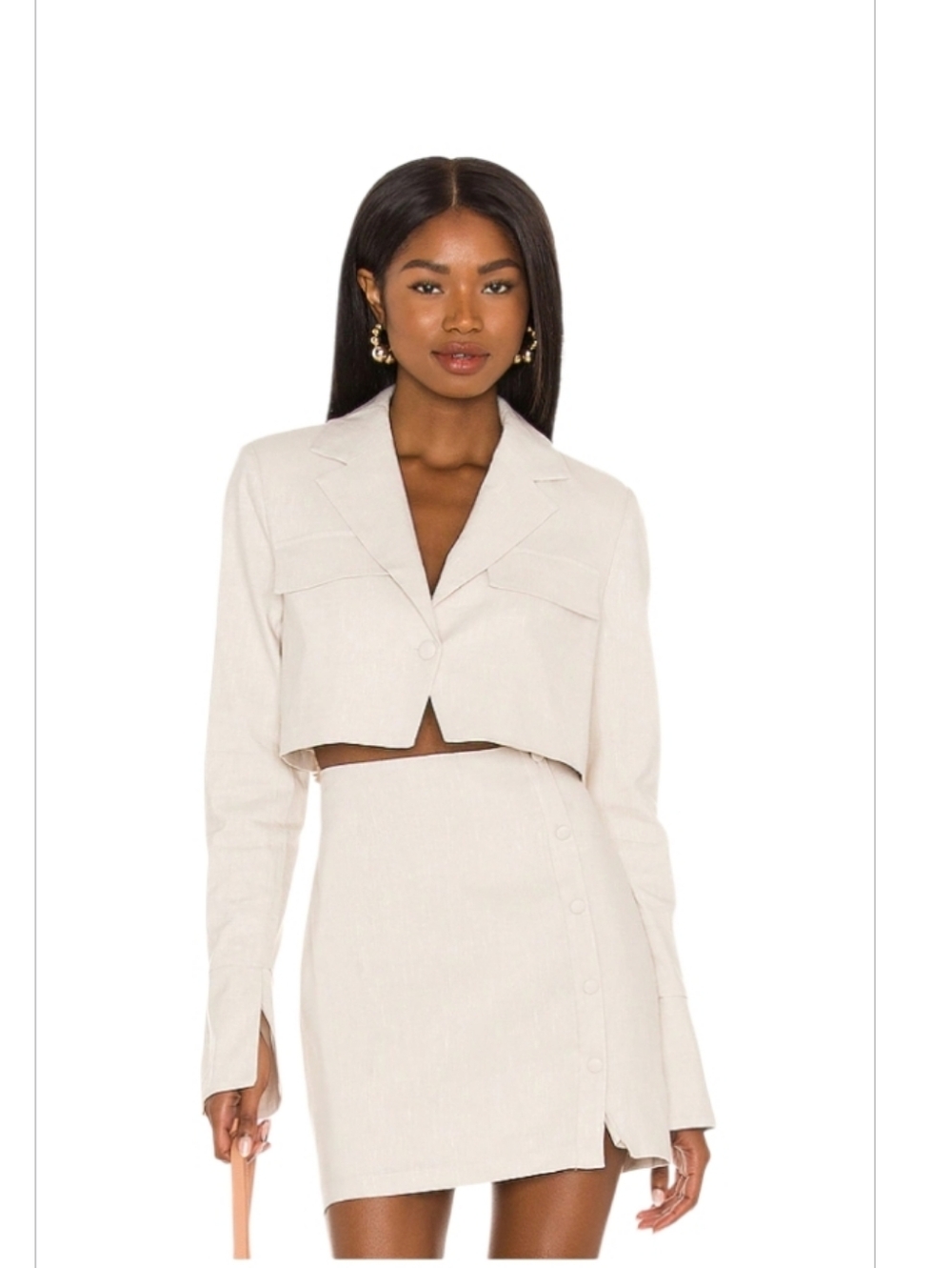 NWOT. Camila Coelho Tessa Crop Blazer Sz.XXS  Linen Blend In Nude